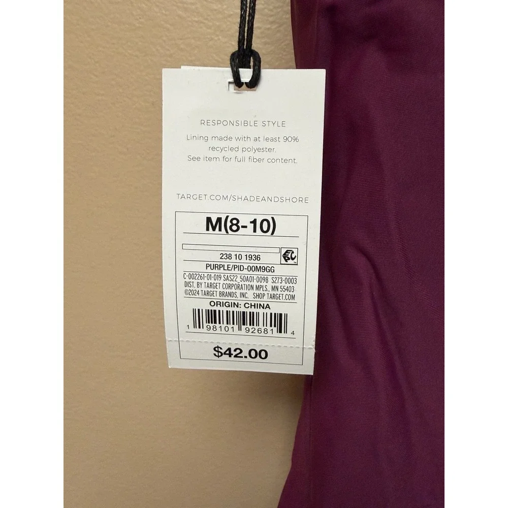 Shade & Shore Women's Cap Sleeve One Piece Purple Swimsuit Size M (8-10) NWT